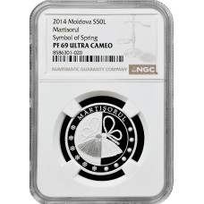 Moldawien 50 Lei 2014, NGC PF69 UC, "Feiertage, Kultur, Tradition - Mărțișor"Top