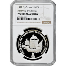 Äquatorial Guinea 7000 Franken 1991, NGC PF69 UC, "Entdeckung Amerikas" Top 1/0