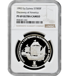 Equatorial Guinea 7000 francs 1991, NGC PF69 UC, "Discovery of America" Top 1/0