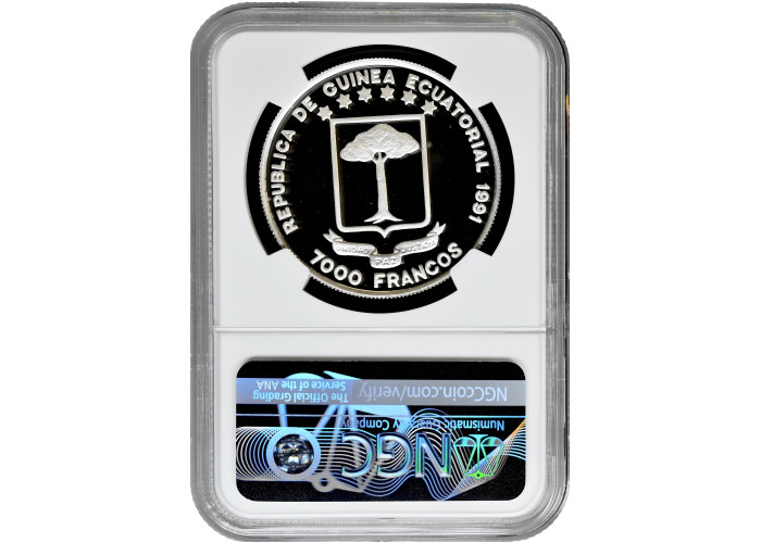 Equatorial Guinea 7000 francs 1991, NGC PF69 UC, "Discovery of America" Top 1/0