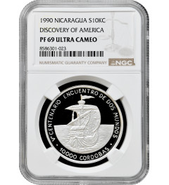 Nicaragua 10000 cordobas 1989, NGC PF69 UC, "Discovery of Nicaragua" Top Pop