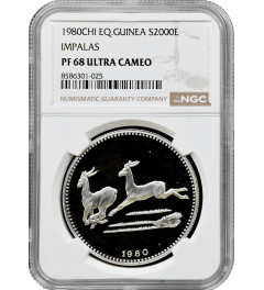 Equatorial Guinea 2000 ekuele 1980 CHI, NGC PF68 UC, "Impala" silver coin