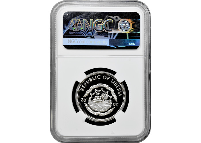 Liberia 5 dollars 2000, NGC PF68 UC, "Wildlife - Endangered Elephant" Top Pop