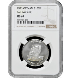 Vietnam 100 dong 1986, NGC MS69, "Vietnamese Junk" silver coin