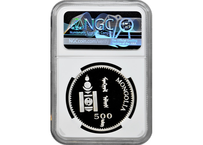 Монголия 500 тугриков 1996 г., NGC PF69 UC, "Вымирающие виды - Пеликан" Top Pop
