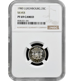 Люксембург 25 сантимов 1980 г., NGC PF69 CAM, "Великий герцог Жан (1964 - 1999)" Top Pop