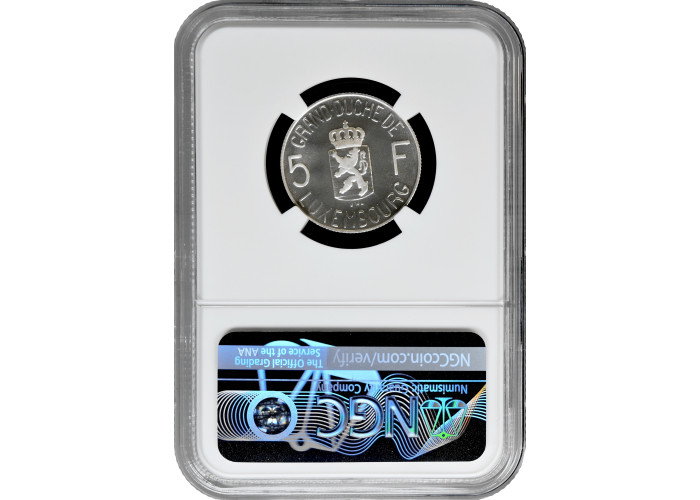 Люксембург 5 франков 1980 г., NGC PF68 CAM, "Великая герцогиня Шарлотта" Top Pop