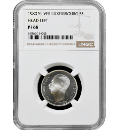 Люксембург 5 франков 1980 г., NGC PF68, "Великий герцог Жан (1964 - 1999)" Top Pop