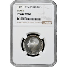 Luxemburg 20 Franken 1980, NGC PF68 CAM, "Großherzog Jean (1964 - 1999)" Top Pop