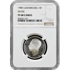Luxemburg 10 Franken 1980, NGC PF68 CAM, "Großherzog Jean (1964 - 1999)" Top Pop