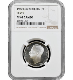 Люксембург 10 франков 1980 г., NGC PF68 CAM, "Великий герцог Жан (1964 - 1999)" Top Pop
