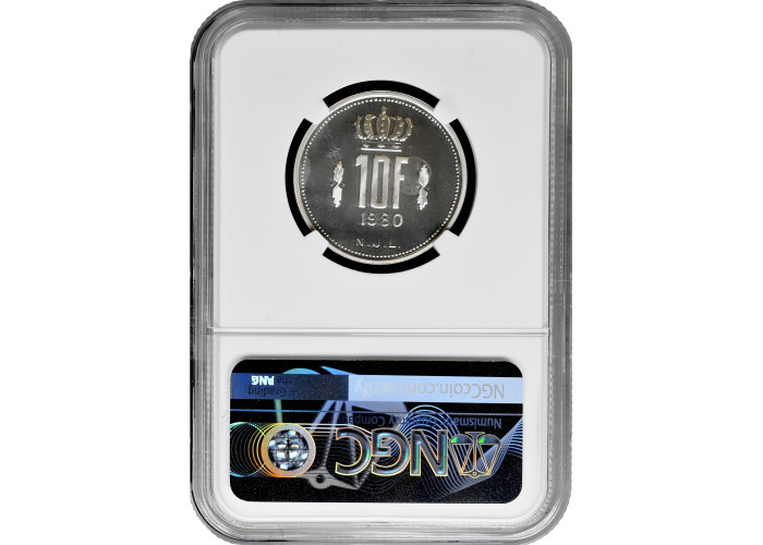 Люксембург 10 франков 1980 г., NGC PF68 CAM, "Великий герцог Жан (1964 - 1999)" Top Pop