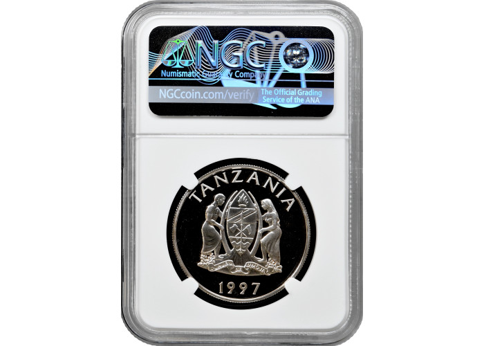 Tanzania 200 shillings 1997, NGC PF69 UC, "Wildlife of Africa: Black Rhinoceros"