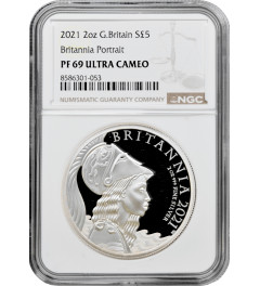 Great Britain 5 pounds 2021, NGC PF69 UC, "Britannia Portrait" 2 oz silver coin