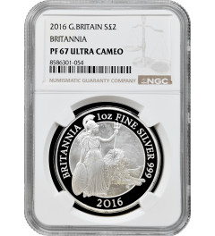 Great Britain 2 pounds 2016, NGC PF67 UC, "Standing Britannia, lion at her feet"