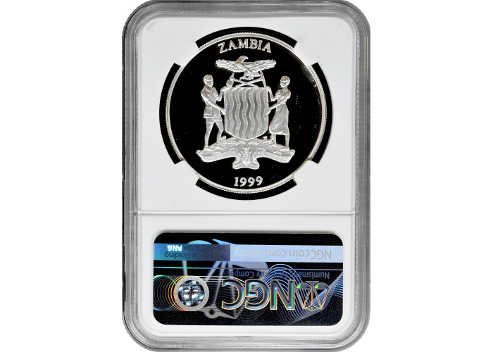 Sambia 5000 Kwacha 1999, NGC PF67 UC, "Elefant und Kalb" Silbermünze
