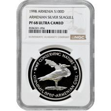 Armenia 100 dram 1998, NGC PF68 UC, "Armenian Silver Seagull" silver coin