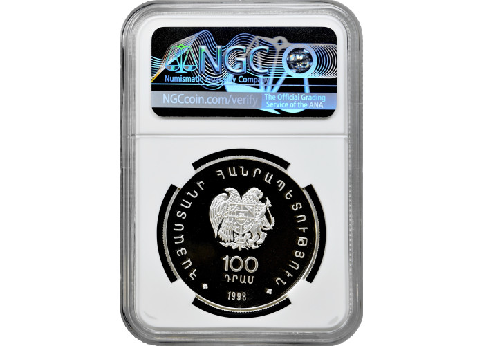 Armenia 100 dram 1998, NGC PF68 UC, "Armenian Silver Seagull" silver coin