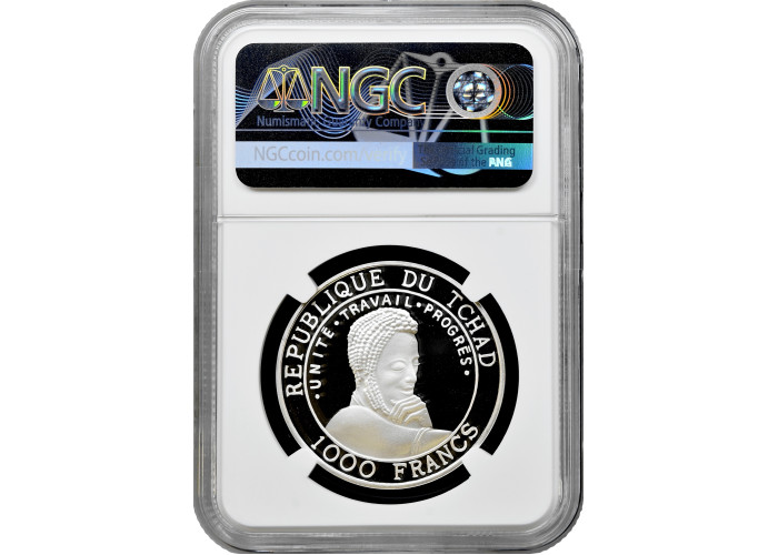 Chad 1000 francs 2001, NGC PF69 UC, "African Fauna - Black crowned crane"Top Pop