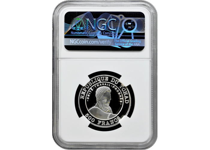 Chad 500 francs 2001, NGC PF68 UC, "African Fauna - White Rhino" Top Pop