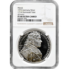 Darmstadt 1 thaler 1714 (1973), NGC PF68 UC RESTRIKE, "Landgraviate (1596-1734)"