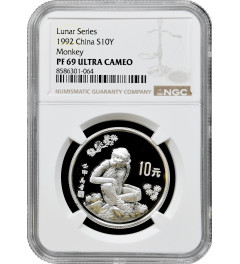 China 10 yuan 1992, NGC PF69 UC, "Chinese Zodiac - Year of the Monkey"