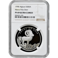 Afghanistan 500 afghanis 1998, NGC PF69 UC, "Fauna - Marco Polo Deer" Top Pop