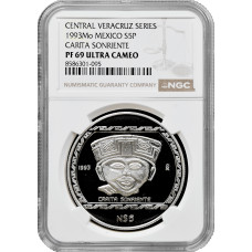 Mexico 5 pesos 1993, NGC PF69 UC, "Veracruz - Carita Sonriente (Smiling face)"