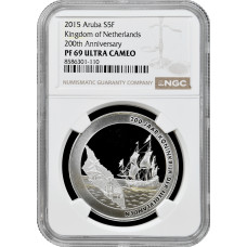 Aruba 5 florin 2015, NGC PF69 UC, "200th Ann. - Kingdom of Netherlands" Top Pop
