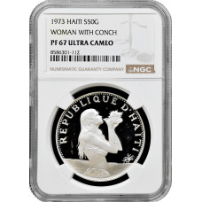 Haiti 50 Gourdes 1973, NGC PF67 UC, "Die Meerjungfrau, Frau mit Muschelhorn“