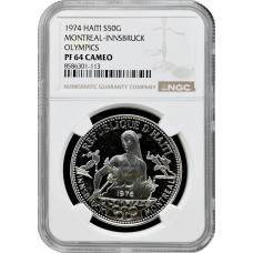 Haiti 50 Gourdes 1974, NGC PF64 CAM, "1976 Innsbruck-Montreal Olympiad"