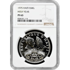 Haiti 50 Gourdes 1975, NGC PF63, "Heiliges Jahr" Silbermünze
