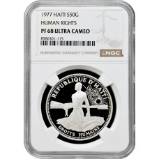 Haiti 50 Gourdes 1977, NGC PF68 UC, "Menschenrechte" Silbermünze
