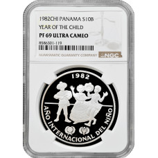 Panama 10 balboas 1982 CHI, NGC PF69 UC, "International Year of the Child"
