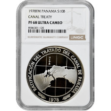 Panama 10 balboas 1978 FM, NGC PF68 UC, "Panama Canal Treaty" silver coin