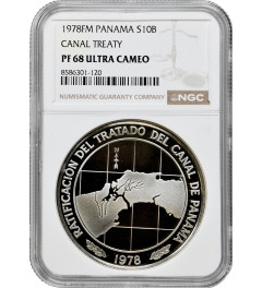 Panama 10 balboas 1978 FM, NGC PF68 UC, "Panama Canal Treaty" silver coin
