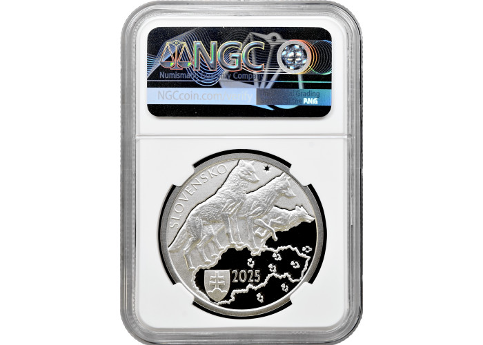 Slovakia 3.33 euro 2025, NGC PF69 UC, "Fauna & Flora in Slovakia - Grey Wolf"