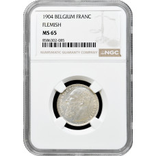 Бельгия 1 франк 1904 г. Flemish, NGC MS65, "Король Леопольд II (1865 - 1909)" Top Pop