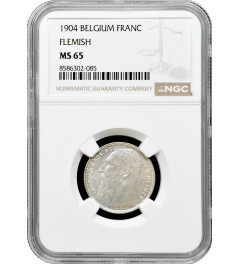 Belgium 1 franc 1904 Flemish, NGC MS65, "King Leopold II (1865 - 1909)" Top Pop