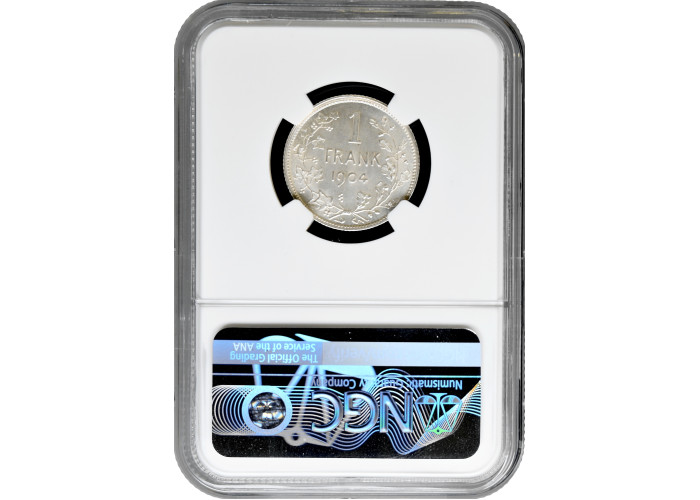 Belgium 1 franc 1904 Flemish, NGC MS65, "King Leopold II (1865 - 1909)" Top Pop