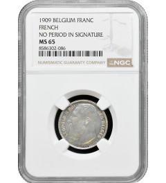 Belgium 1 franc 1909 French, NGC MS65, "King Leopold II (1865 - 1909)"