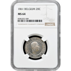 Belgien 20 Centime 1861, NGC MS64, "König Leopold I (1832 - 1865)"