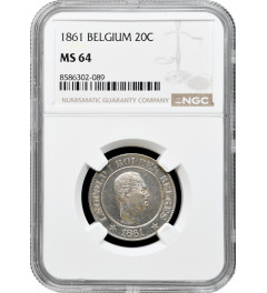 Belgium 20 centimes 1861, NGC MS64, "King Leopold I (1832 - 1865)"