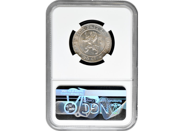 Belgium 20 centimes 1861, NGC MS64, "King Leopold I (1832 - 1865)"