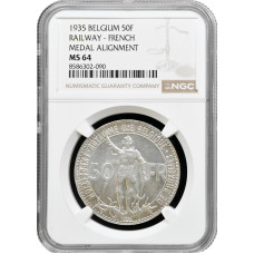 Belgien 50 Franken 1935 French - Pos. A, NGC MS64, "Eisenbahn" KM# 106.2 Pop 1/1
