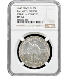 Belgium 50 francs 1935 French - Pos. A, NGC MS64, "Railway Centennial" KM# 106.2