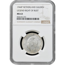 Niederlande 1 Gulden 1944 P, NGC MS63, "Königin Wilhelmina (1890 - 1948)"