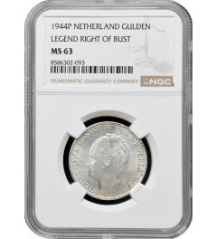 Netherlands 1 gulden 1944 P, NGC MS63, "Queen Wilhelmina (1890 - 1948)"