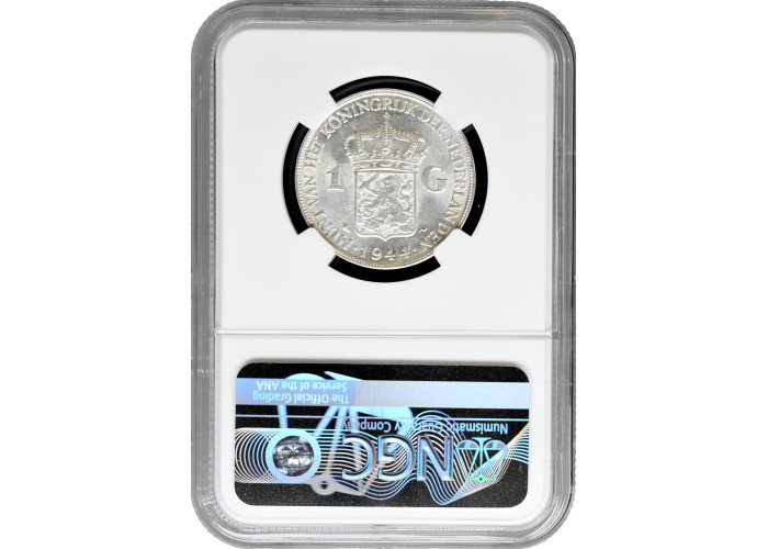 Netherlands 1 gulden 1944 P, NGC MS63, "Queen Wilhelmina (1890 - 1948)"