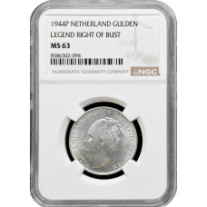 Niederlande 1 Gulden 1944 P, NGC MS63, "Königin Wilhelmina (1890 - 1948)"